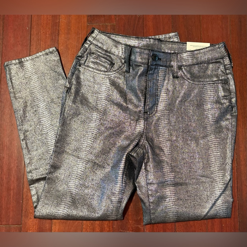 Chico's Metallic Croc-Patterned Girlfriend Jeans 6 - Picture 2 of 7